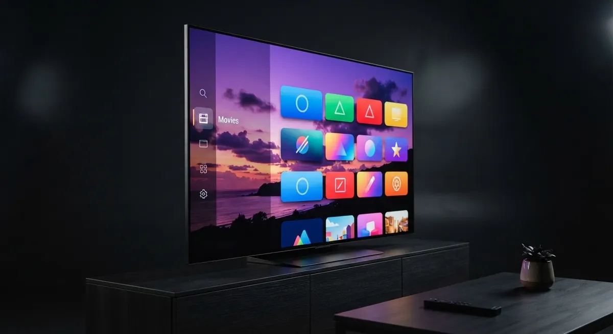 Televisor con la pantalla de inicio de una app de streaming